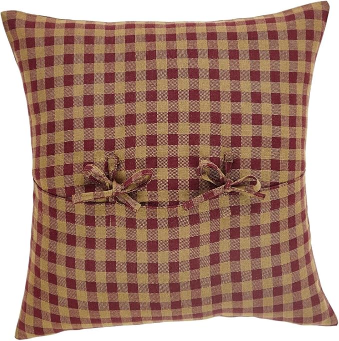 Burgundy Check Primitive 16"x16" Pillow Red Cotton Square Home Decor