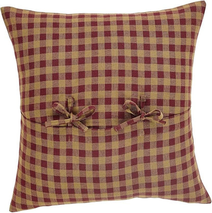 Burgundy Check Primitive 16"x16" Pillow Red Cotton Square Home Decor