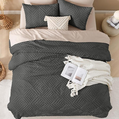 Andency Dark Grey Comforter Set King Size, 3 Pieces Gray Boho Bedding Set & Collections, Farmhouse Tufted Fluffy Bedding Comforter Sets for King Bed (1 Comforter 104x90In, 2 Pillowcases)