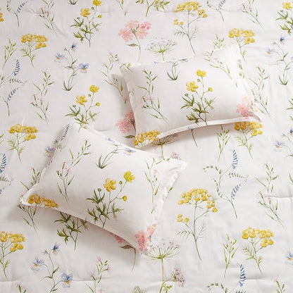 Queen Comforter Set 7 Piece Ultra Soft Fashion Printed Bedding Sets with Shams, Decorative Throw Pillows, and Pillowcases, Queen, Mazie Flowers