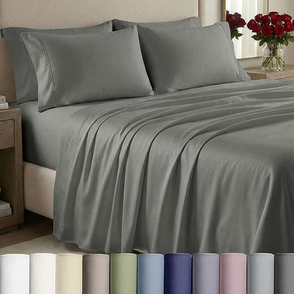 California Design Den King Bed Sheets Set - 1000 Thread Count Sateen, Thick and Natural 100% Cotton Sheets for King Size Bed, Deep Pockets, Durable Bedding Set - Grey
