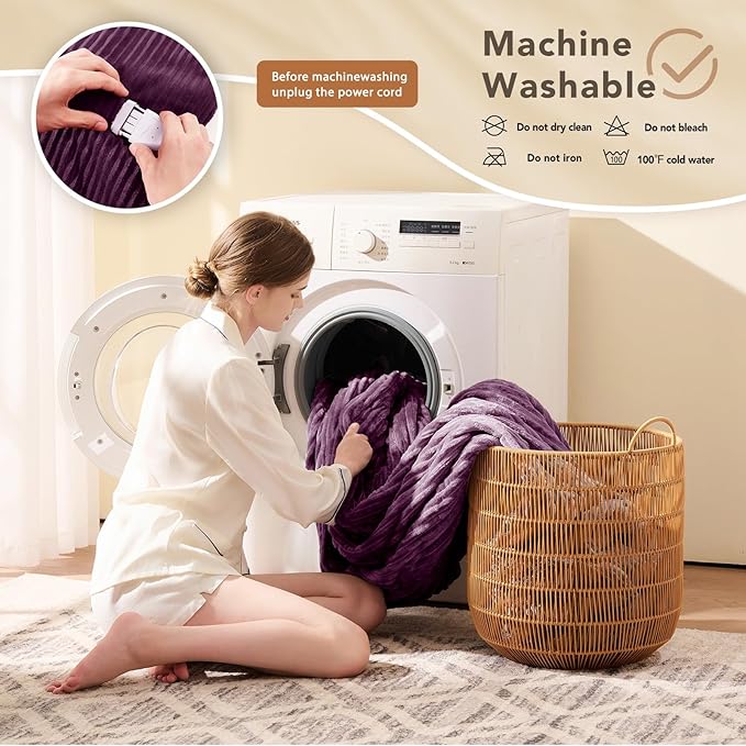 Homemate Electric Heated Blanket Queen Size - 84"x90" Heating Blanket Queen Size Dual Control 1/2/4/6/8 Hours Auto-Off 10 Heat Level Over-Heat Protection Soft Flannel Sherpa ETL Certification