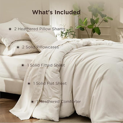 Bedsure Queen Comforter Set Beige - Bed in a Bag Queen Size Bedding 7 Pieces, Cationic Dyed Bed Set Gift for Family, Beige Soft Bedding for All Seasons Comforter with Sheets, Pillowcases & Shams