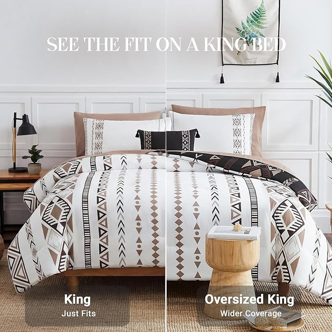 Geniospin King Size Comforter Set- 7 Pieces Boho Bed in a Bag, Western Bedding Set for All Seasons, Reversible Aztec Bedding, Lightweight Comforter Bed Set with Sheets, Pillowcases & Shams