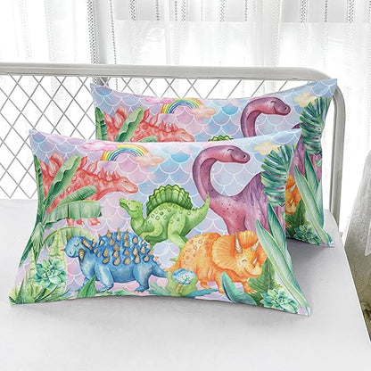 Dinosaur Comforter Set for Kids Teens and Adults Twin Size，Dinosaur Printed Quilt Set for Bedroom Soft Microfiber All Season Print Quilt Set with 1 Comforter and 2 Pillow Case