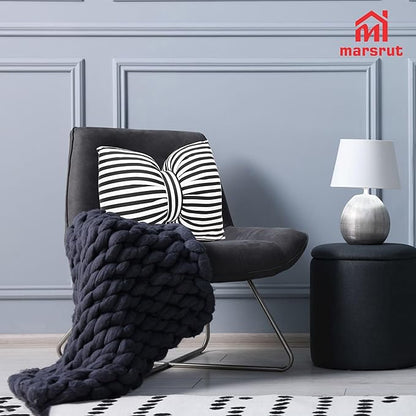 Bow Shaped Pillow, Decorative Sofa Throw Pillows, 17.7" x 13.8", Striped Black and White Reversible Pillow Cushions for Couch Bed Sofa Office Car Decor Neck Waist, Hand Made Cotton, Detachable to Wash