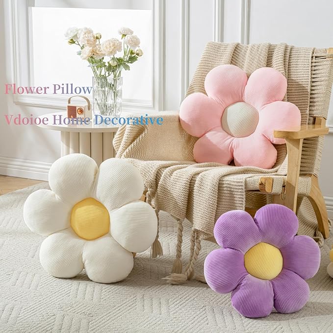 Flower Pillow, White Throw Pillows Cute Daisy Decorative Pillow Cushion Seating Home Decorative for Bed, Sofa, Couch