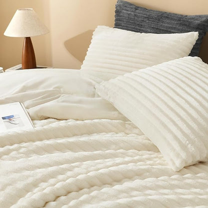 Andency Cream California King Comforter Set, 3 Pieces Fleece Cal King Comforter Set, Soft Warm Fluffy Fuzzy Bedding Set for Winter (1 Comforter & 2 Pillowcases)