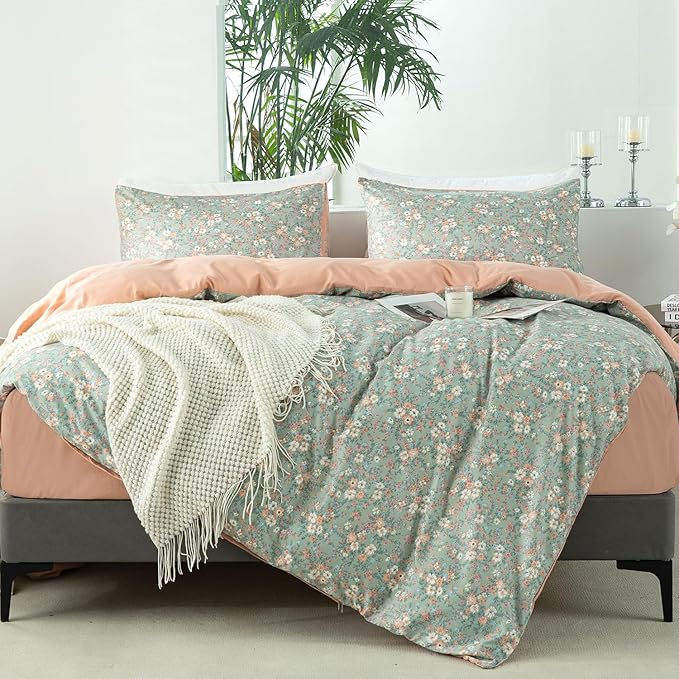 Floral Queen Comforter Set Soft Cute Floral Bedding Comforter Sets Garden Style Flower Print Botanical Flowers Queen Comforter Set for All Seasons 1 Comforter and 2 Pillowcases