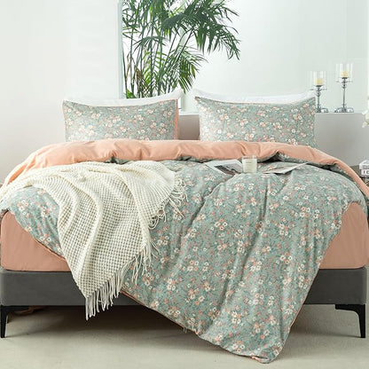 Floral Queen Comforter Set Soft Cute Floral Bedding Comforter Sets Garden Style Flower Print Botanical Flowers Queen Comforter Set for All Seasons 1 Comforter and 2 Pillowcases