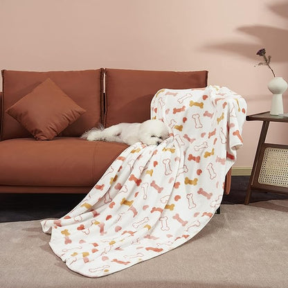 Allisandro Luxurious Dog Blanket, 350 GSM Super Fuzzy Microplush Fleece Pet Blankets for Small Medium Large Dogs and Cats, White Bone, 80 × 64 Inches