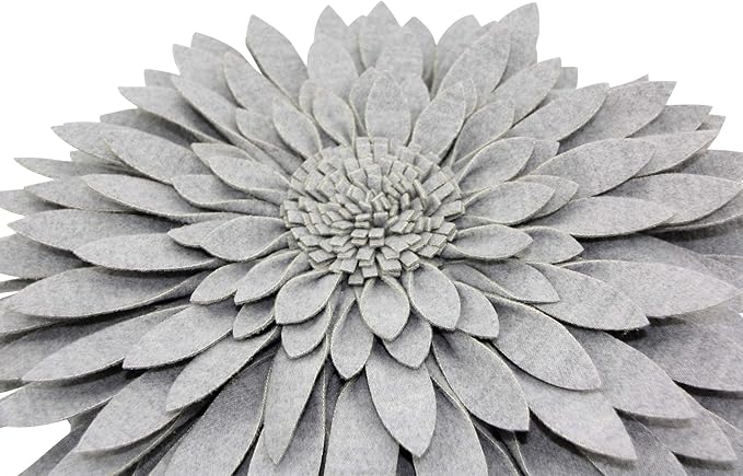 Contempo Lifestyles - Flower Pillow - Decorative, Couch & Bed, Round Shaped Pillow (18" Flower, 16" Pillow with Insert, Heather Grey)