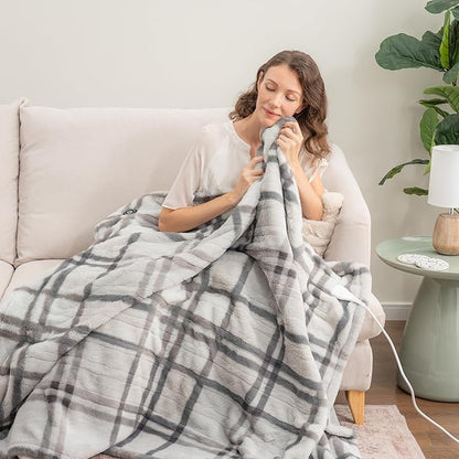Berkshire Blanket Heated Throw Blanket, Grace Fur to Loftmink Reversible Electric Throw with 4 Heat Levels, Fast Heating Printed Throw for Couch and Bed, Auto Shut-Off Feature (50"x60")