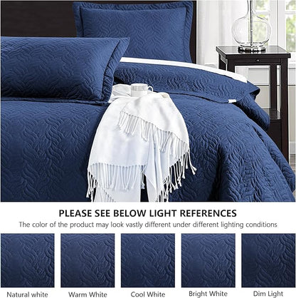 Love's cabin Twin Quilt Set Navy Blue Bedspreads - Soft Bed Summer Lightweight Bedspread Comforter - Modern Style Wave Pattern Coverlet for All Season - 2 Pieces (1 Quilt, 1 Pillow Sham)