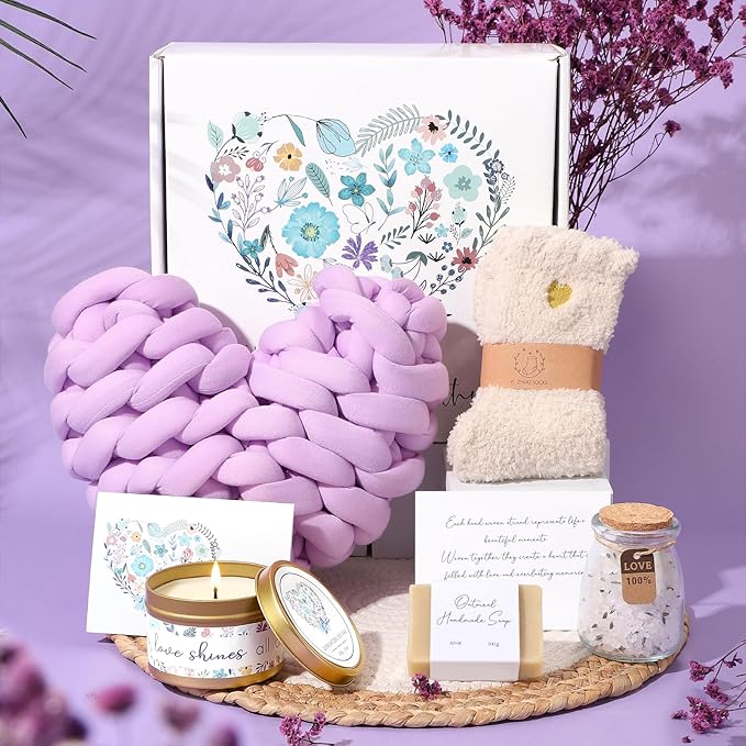 Sympathy Gift Baskets for Loss of Loved One Mother Father Husband Mom Dad, Memorial Condolences Bereavement Grief Gifts for Loss, Miscarriage Gifts for Mothers Women Care Package Box w/Purple Pillow