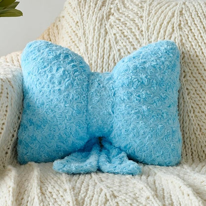 Bow Pillow, Decorative Bow Pillows with Soft Plush for Couch Bed, Bow Shaped Throw Pillow Room Decor for Bedroom, Bow Decorative Pillow for Living Room (Blue, Large-16 Inches)