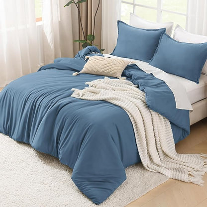 Litanika Comforters Full Size Ocean Blue, 3 Pieces Lightweight Solid Bedding Set & Collections, All Season Fluffy Bed Set (79x90 Inches Comforter & 2 Pillowcases)