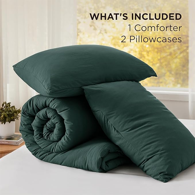 Bedsure Super King Comforter Set, Forest Green Soft Prewashed Bedding for All Seasons, 3 Pieces GentleSoft™ Bed Set, 1 Lightweight Comforter (120"x120") and 2 Pillowcases (20"x36")