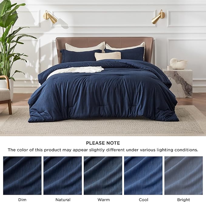 Bedsure King Size Comforter Set - Navy Soft Bedding for All Seasons, Cationic Dyed Bed Set, 3 Pieces, 1 King Size Comforter (104"x90") and 2 Pillow Shams (20"x36"+2")