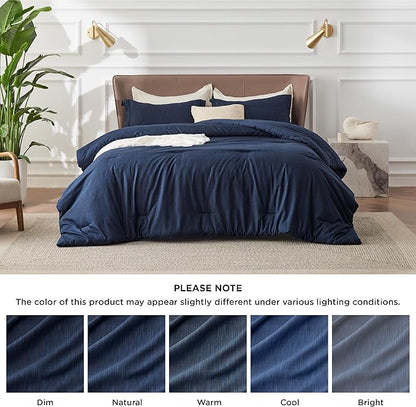 Bedsure Oversized Queen Comforter Set - Navy Soft Bedding for All Seasons, Cationic Dyed Bed Set, 3 Pieces, 1 Oversized Queen Size Comforter (98"x98") and 2 Pillow Shams (20"x26"+2")