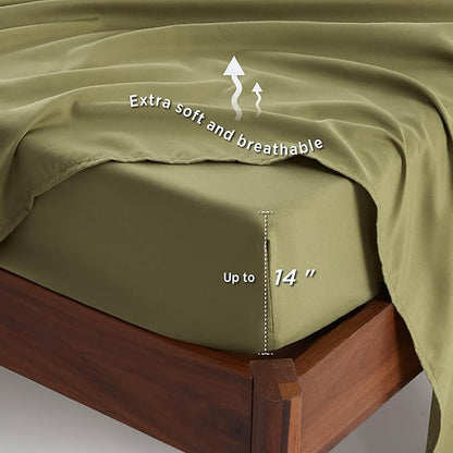 Bedsure Queen Comforter Set - 7 Pieces Floral Olive Green Soft Bedding Sets, Queen Bed in a Bag with Botanical Flowers Comforter, Sheets, Pillowcases & Shams