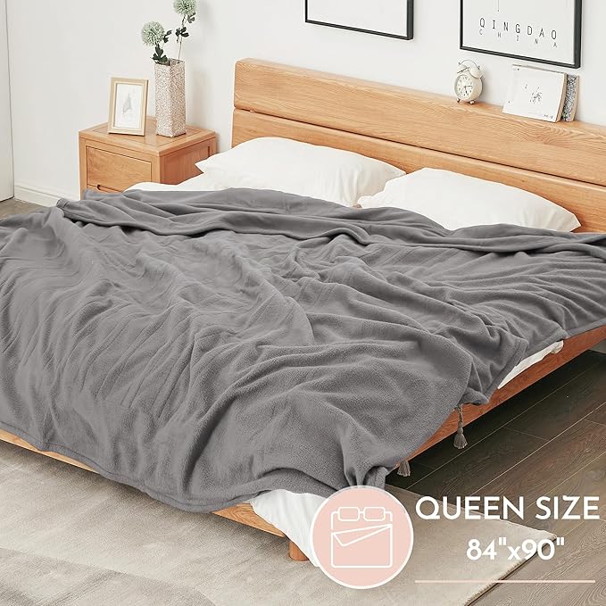 Electric Heated Blanket 84"x90" Queen Size Microplush Cover Blanket 4 Heat Settings & 10 Hours Auto Off, Cozy & Breathable, Warm All Night, Light Grey