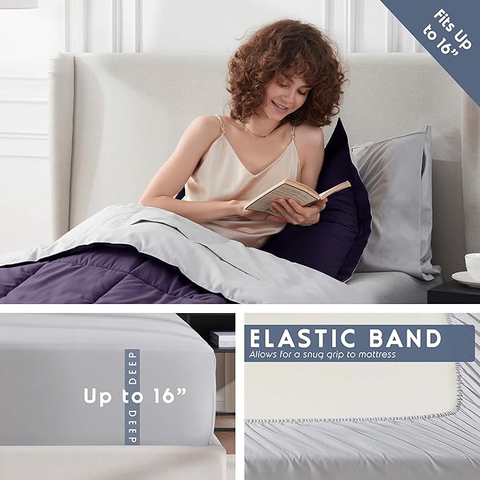 Nestl 5 Piece Twin Comforter Set – Purple Reversible Bed in a Bag – Complete Twin Size Bedding Set with Sheets, Pillowcase and Sham