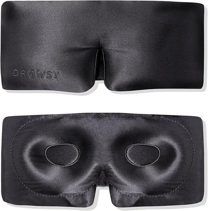 DROWSY Eyelash Protecting Silk Sleep Mask for Natural Lashes & Extensions. Deep Eye Cups, Zero Pressure, Total Blackout, Full Wraparound (Moonlight Shadow)
