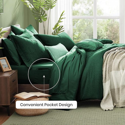 Monbix Full Size Comforter Set, Emerald Green Bedding Comforter for Full Size Bed Set Reversible, Bedding Sets Full 7 Pieces, Cationic Dyeing Bed in a Bag with Comforter, Sheets, Pillowcases & Shams