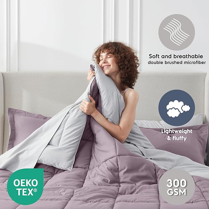Nestl 7 Piece Full Comforter Set – Dusty Purple Reversible Bed in a Bag – Complete Full Size Bedding Set with Sheets, Pillowcases and Shams