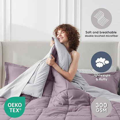 Nestl 7 Piece Queen Comforter Set – Dusty Purple Reversible Bed in a Bag – Complete Queen Size Bedding Set with Sheets, Pillowcases and Shams