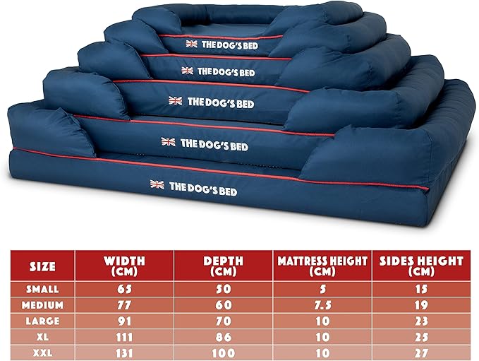 The Dog’s Bed Replacement Outer Cover, Oxford Fabric, Blue with Red Trim & UK Flag, Medium