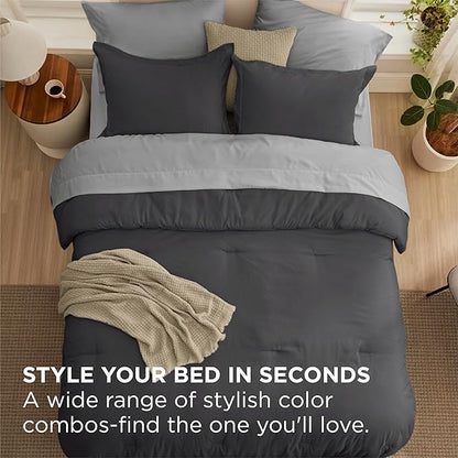 Bedsure California King Comforter Set - 7 Pieces Dark Grey California King Bedding Set for All Seasons, Boho Contrasting Design Bed in a Bag with Comforter, Sheets, Pillowcases & Shams