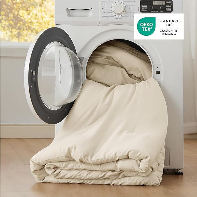 Bedsure Queen Comforter Set, Cream Soft Prewashed Bedding for All Seasons, 3 Pieces GentleSoft™ Bed Set, 1 Lightweight Comforter (90"x90") and 2 Pillowcases (20"x26")