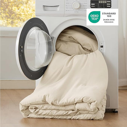 Bedsure Full Comforter Set, Cream Soft Prewashed Bedding for All Seasons, 3 Pieces GentleSoft™ Bed Set, 1 Lightweight Comforter (82"x86") and 2 Pillowcases (20"x26")