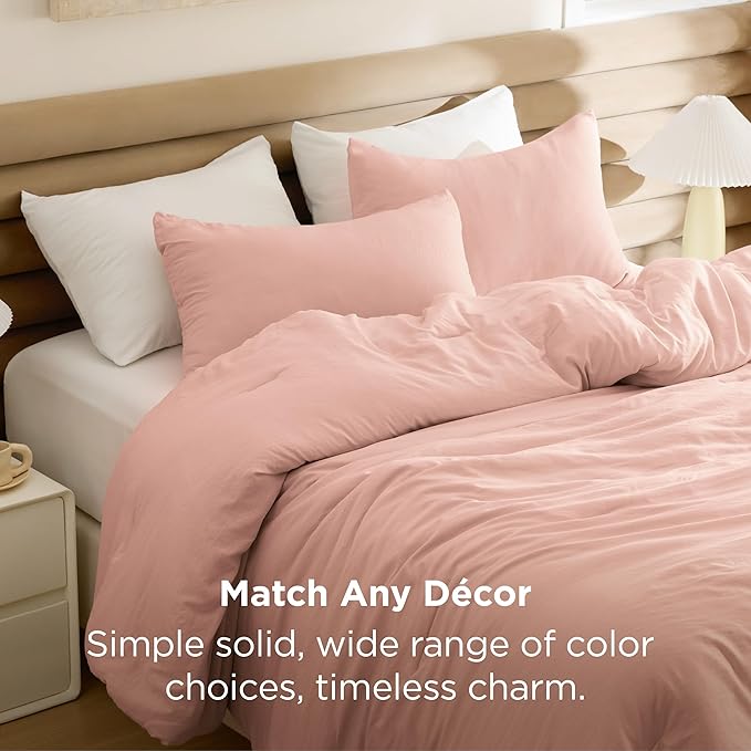 Bedsure Queen Comforter Set, Blush Pink Soft Prewashed Bedding for All Seasons, 3 Pieces GentleSoft™ Bed Set, 1 Lightweight Comforter (90"x90") and 2 Pillowcases (20"x26")