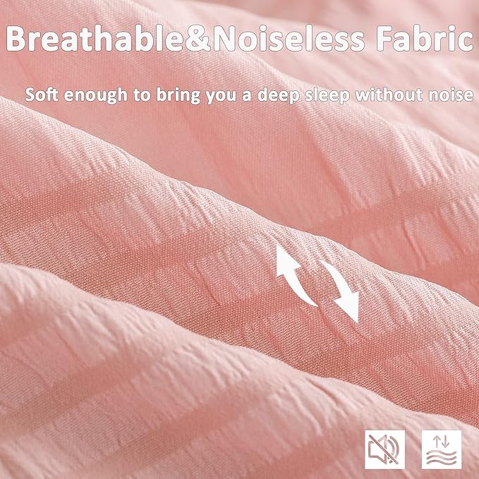 Blush Pink Comforter Set Queen Seersucker Design with Ruffled Edges, Ultra-Soft Pink Bedding Set Queen Size 3 Piece Set, Down Alternative Light-Weight Comforter Set(Blush Pink,Queen)