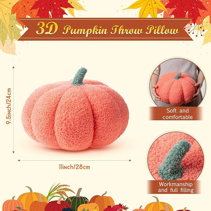 Kajaia 1 Pcs Pumpkin Pillow Plush 11 x 9.5 Inch 3D Cushion Fall Decorations Simulated Stuffed Throw Pillows for Halloween Thanksgiving Bedroom Sofa Couch Supplies (Pink)