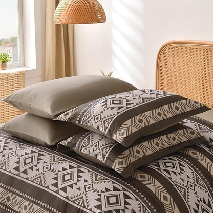 Anibedding Brown King Size Comforter Set 7 Pieces Boho Western Bedding Set for All Season, Aztec Bed in a Bag King Soft Microfiber Comforter Set with Sheets, Pillowcases & Shams