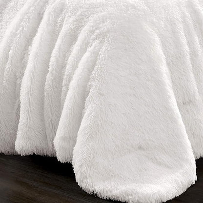 Lush Decor Emma Faux Fur Comforter Queen Size 3 Piece Set Full/Queen White - White Bedding Set Queen Comforters - Fluffy Comforter - Modern Decor
