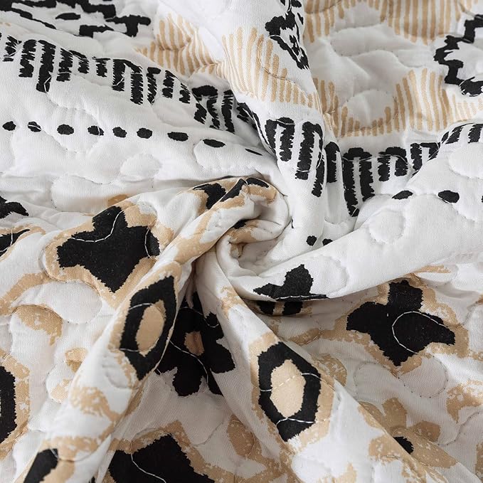 BEDIFANY Boho Quilt Bedding Set, 3 Pieces Stripe Queen Bedspread Lightweight Boho Queen Quilt, All-Season Bed Spread Coverlet Set for Bed Decoration