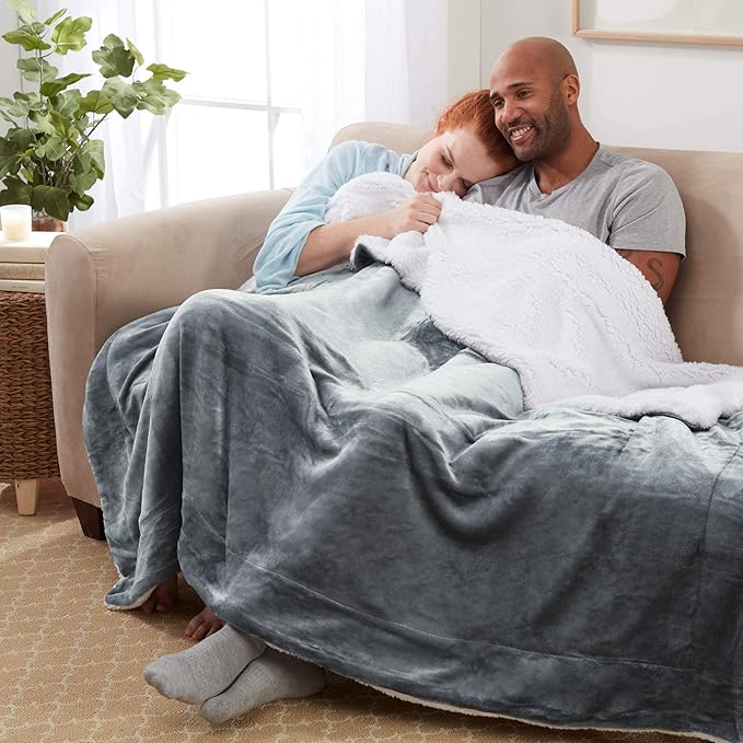 Genteele Sherpa Throw Blanket Super Soft Reversible Ultra Luxurious Plush Blanket, 60 x 80 inches, Gray/White