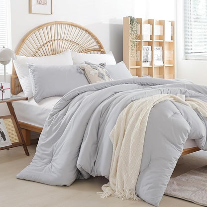 weigelia Grey Queen Comforter Sets - Soft Warm Light Grey Comforter for Queen Size Bed (1 Comforter, 2 Pillowcases)