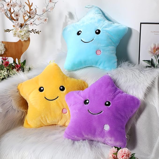 Unittype 3 Pack Star Throw Plush Pillows 15.75 Inch Stuffed Cushion Decorative Smile Face Star Shaped Throw Pillow Blue Violet Yellow for Bedroom Room Bed