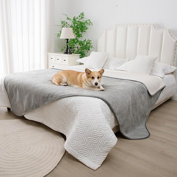 Waterproof Blanket for Bed, Leak Proof Dog Blankets for Couch Sofa Protection, Reversible Pet Sherpa Throw Furniture Protector Machine Washable(60"x80",Darkgrey)