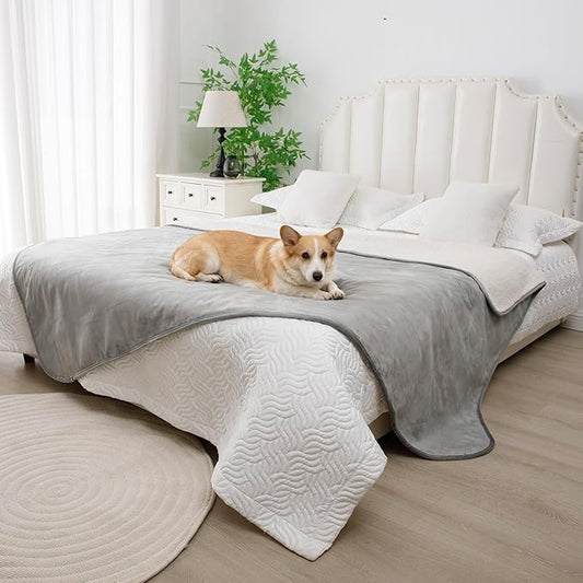 Waterproof Blanket for Bed, Leak Proof Dog Blankets for Couch Sofa Protection, Reversible Pet Sherpa Throw Furniture Protector Machine Washable(60"x80",Darkgrey)