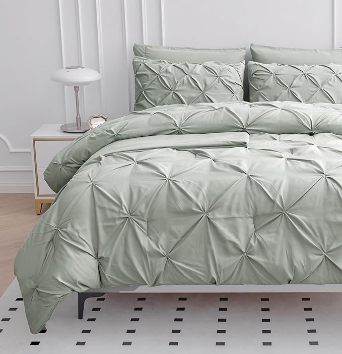 LANE LINEN Twin XL Comforter Set – 5 Piece Pintuck Bed in a Bag – Ultra Smooth Microfiber All-Season Bedding – Includes Comforter, Flat Sheet, Fitted Sheet, Pillowcase & Sham – Cozy Bed Set – Mineral | Smooth microfiber, Soft cozy bedding, All season w...