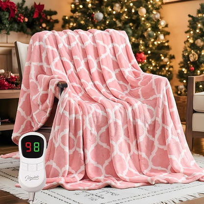 Homemate Heated Blanket Electric Throw - 50“x60“ Heating Blanket with 10 Fast Heat Levels 8 Hours Auto Off Soft Cozy Flannel Over-Heated Protection ETL Certification Keep Warming in Home