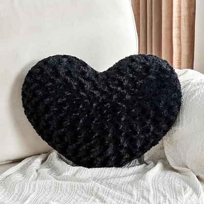 Heart Pillow Black Throw Pillows, Soft and Fluffy Decorative Pillows for Bed Couch Chair, Cute Heart Shaped Room Decor for Valentine Anniversary Birthday Halloween Christmas (Medium, 20"x15")