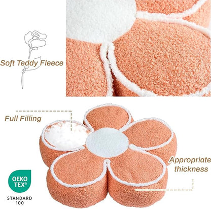 Sioloc Flower Shaped Pillow Daisy Pillows Floor Cushion Pastel Cute Seat Cushions Aesthetic Classroom Dorm Decorative Fun Throw Pillow for Bed,Couch(Orange,19.7")